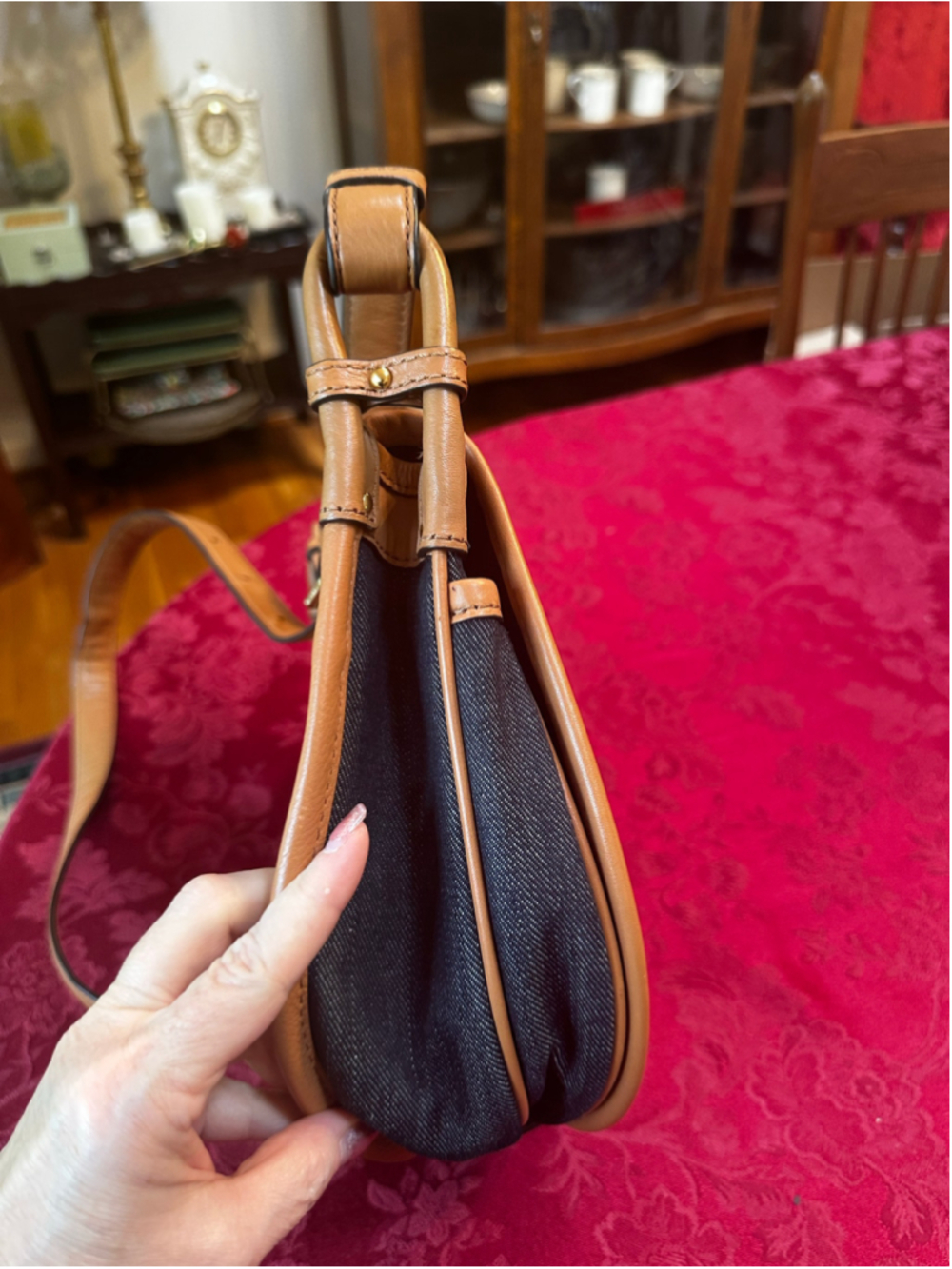 Michael Kors Blue Denim & Tan Leather Crossbody Bag - Picture 11 of 12